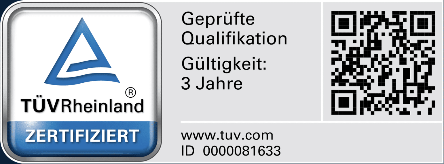 TÜV Rheinland zertifiziert nach ISO/IEC 17024, Certipedia-ID 0000081633